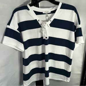 Cable & Gauge Short Sleeve Tee with Navy and White Stripes